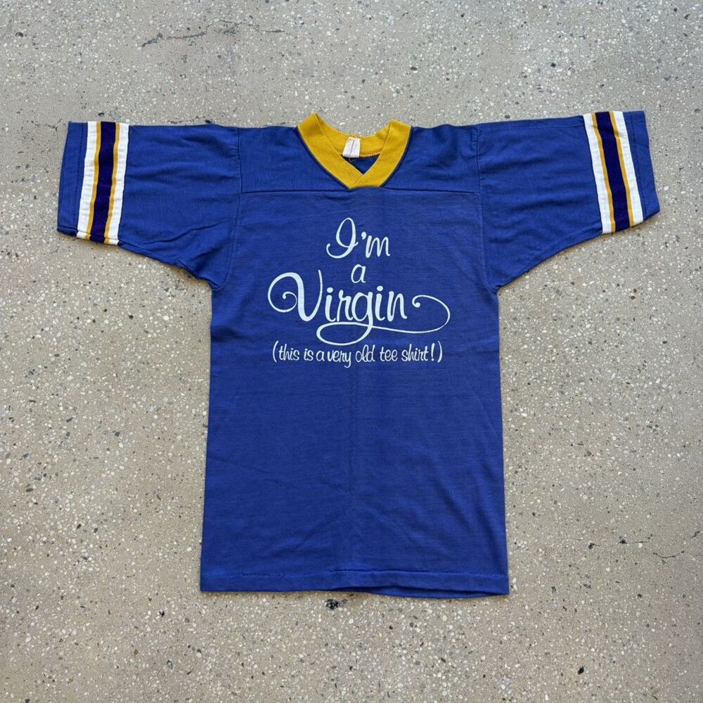 Vintage 70s I'm A Virgin Purple/Yellow T-Shirt